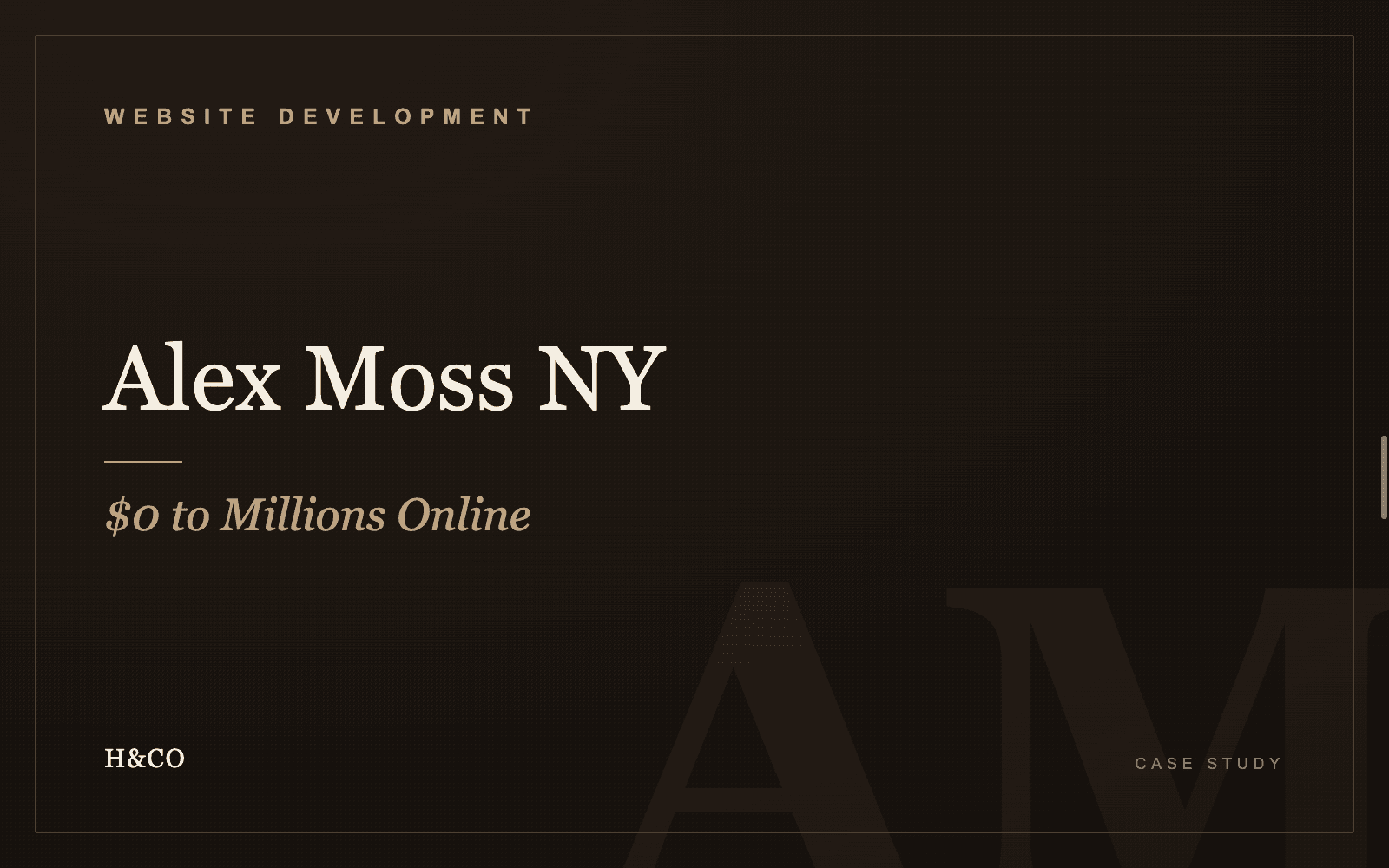 Alex Moss NY case study card — H&CO
