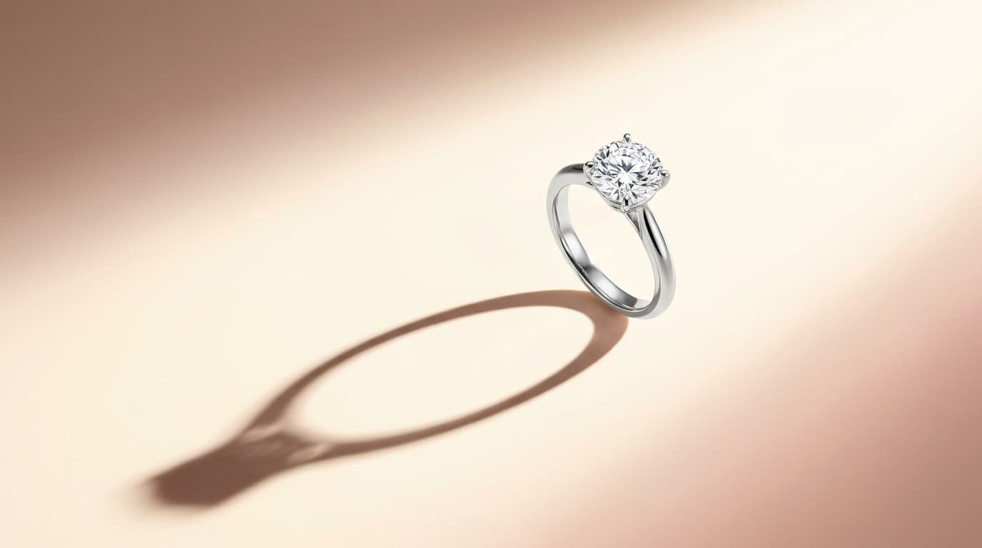 Luxury jewelry brand Instagram ad: hero diamond engagement ring on warm gradient backdrop